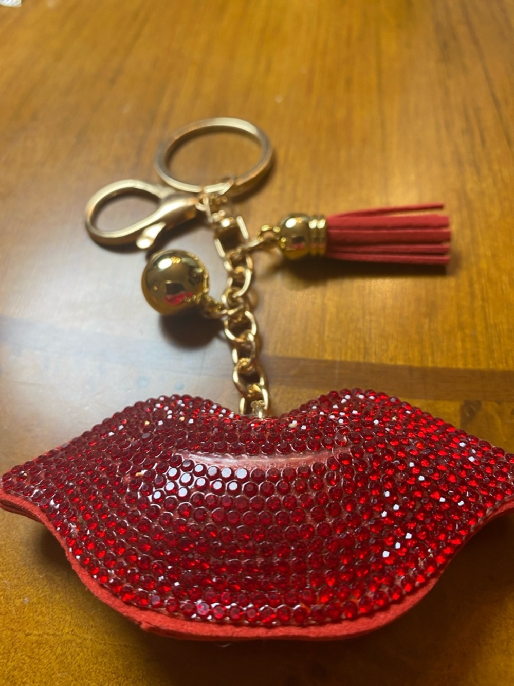 SOLD - Red Lip Crystal Keychain with Tassel Bag Charm
